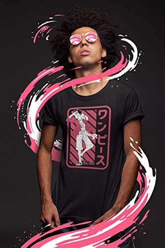 One Piece Adult Unisex Luffy on Red Light Weight 100% Cotton Crew T-Shirt SM Black