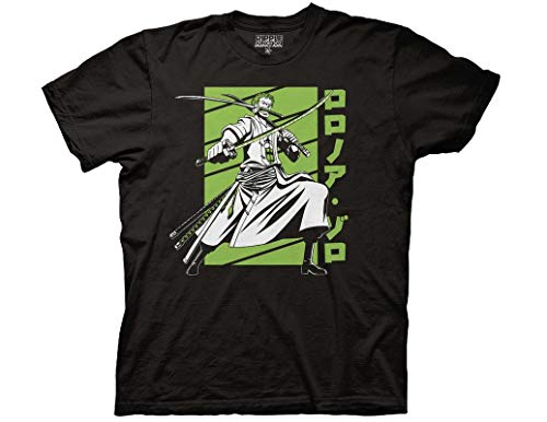 One Piece Adult Unisex Zoro White and Green Light Weight 100% Cotton Crew T-Shirt XS Black