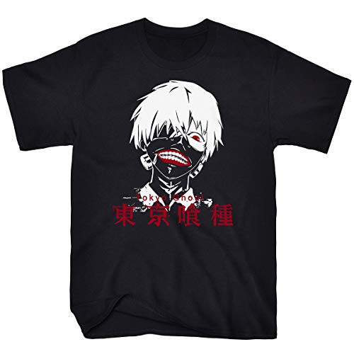 Faiwvhe Men's Tokyo Ghoul T-Shirt Kaneki Anime Graphic Unisex Tee Shirts,Black,L