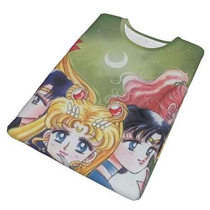 Men Women Sailor Moon Shirt+mask Merchandise Loose fit Crewneck Plus Size Undershirts for Teens Men