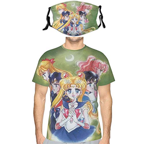 Men Women Sailor Moon Shirt+mask Merchandise Loose fit Crewneck Plus Size Undershirts for Teens Men