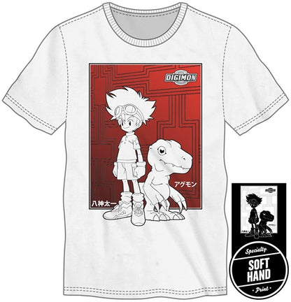 Digimon Taichi Tai Kamiya Agumon Specialty Soft Hand Print Men's White Tee T-Shirt Shirt