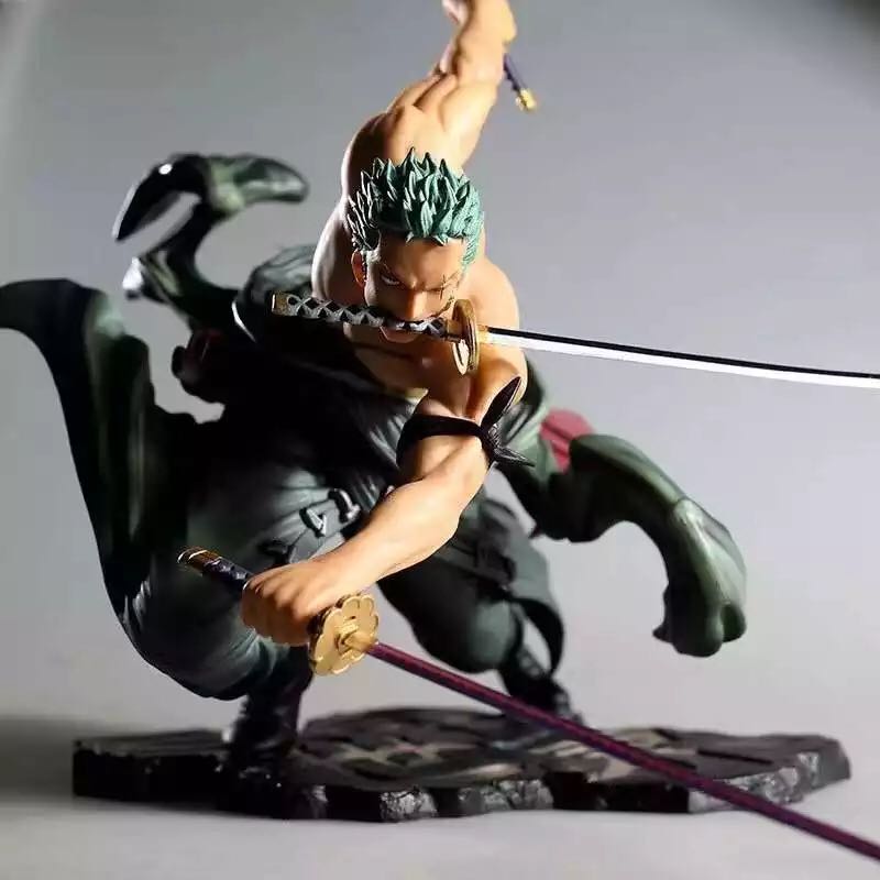 Trunkin One Piece Roronoa Zoro PVC Action Anime 31 Cms Zoro Figure Statue  Model Toys Standie Action Figure Weeb Manga Collectible Figurine,Base:  Polyresin & Copper ; Coating: 24 Carat Pure gold 